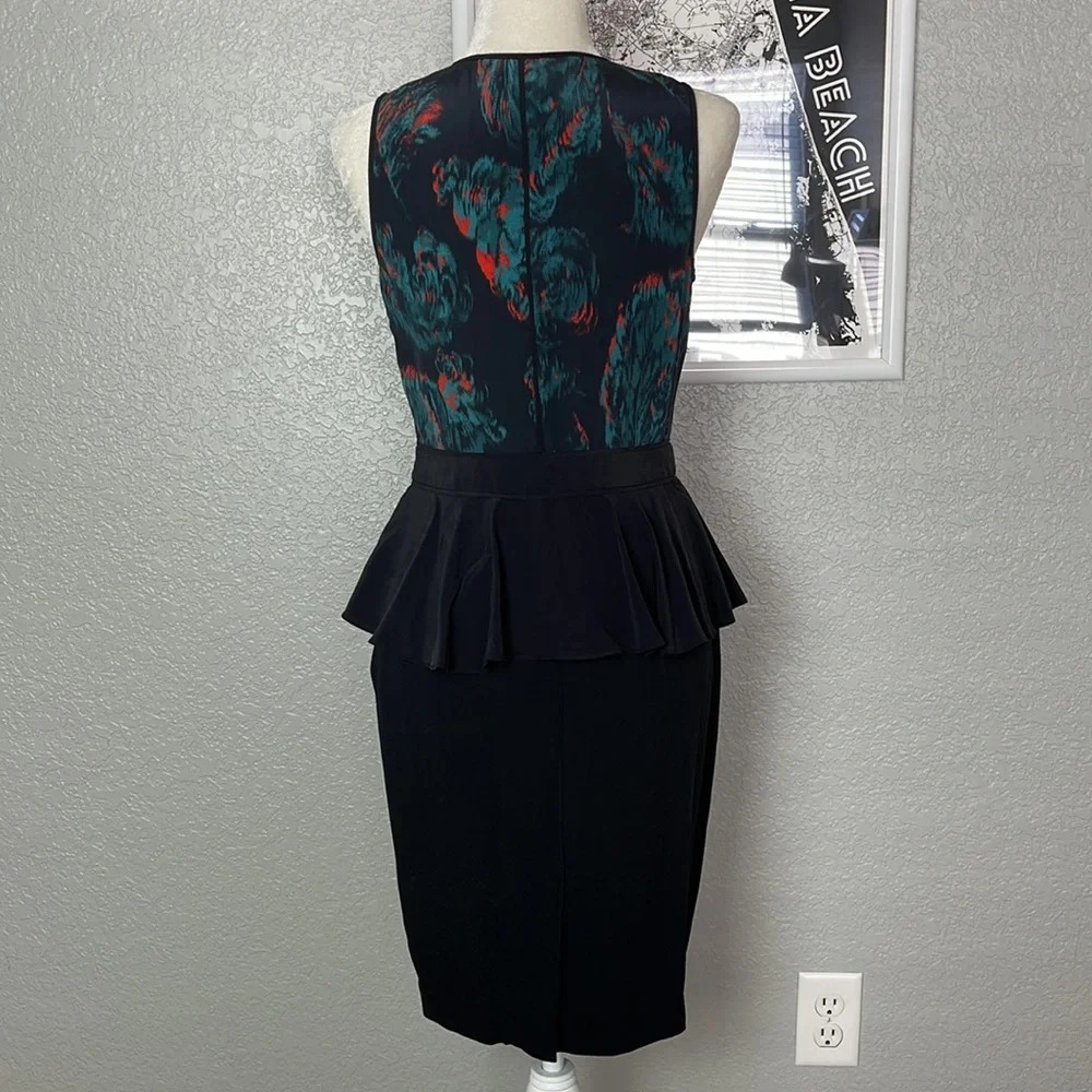 Marchesa Voyage Feather Silk Dress Peplum Skirt Sz 4 - Picture 7 of 12